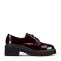 Damskie półbuty ze skóry lakierowanej sznurowane bordowe 95-D-521-3