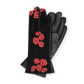 Damskie rękawiczki ocieplane z haftowanymi kwiatami czarno - czerwone 39-6L-033-13