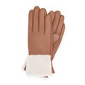 Damskie rękawiczki ocieplane z ozdobnym mankietem brązowo - kremowe 39-6L-035-50