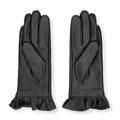 Damskie rękawiczki skórzane z dekoracyjną falbaną czarne 39-6L-032-1