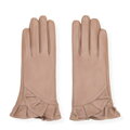 Damskie rękawiczki skórzane z dekoracyjną falbaną beżowe 39-6L-032-9