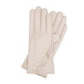 Damskie rękawiczki skórzane z dekoracyjnymi akcentami kremowe 39-6L-031-0