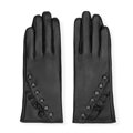 Damskie rękawiczki skórzane z dekoracyjnymi akcentami czarne 39-6L-031-1