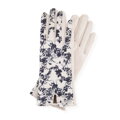 Damskie rękawiczki w kwiatowy wzór kremowo - czarne 39-6P-042-Y