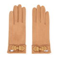 Damskie rękawiczki z dekoracyjnym akcentem jasny brąz 39-6P-058-5