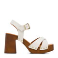 Damskie sandały skórzane z paskami na krzyż kremowe 96-D-250-0