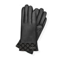 Damskie rękawiczki ze skóry naturalnej z monogramem czarne 39-6L-023-1