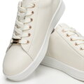 Damskie sneakersy skórzane na platformie kremowe 101-D-972-0
