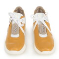 Damskie sneakersy skórzane z błyszczącymi wstawkami koniak 95-D-653-Y
