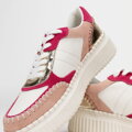 Damskie sneakersy z ekoskóry i skóry zamszowej różowe 100-DP-404-P