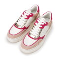 Damskie sneakersy z ekoskóry i skóry zamszowej różowe 100-DP-404-P