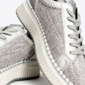 Damskie sneakersy z materiału włókienniczego i ekoskóry szaro-srebrne 100-DP-405-8