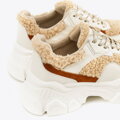 Damskie sneakersy ze sztucznym futrem biało-beżowe 96-D-953-9
