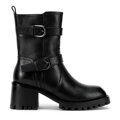Damskie sztyblety ze skóry z klamrami czarne 99-D-966-1
