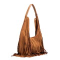 Duża torebka na ramię z frędzlami brązowa 102-4Y-410-5
