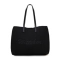 Duża torebka shopper z elementami ekoskóry czarna 100-4Y-401-1