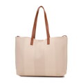 Duża torebka shopper z elementami ekoskóry beżowo - brązowa 100-4Y-401-9