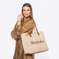 Duża torebka shopper z elementami ekoskóry beżowo - brązowa 100-4Y-401-9