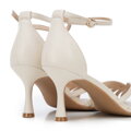 Eleganckie damskie sandały ze skóry naturalnej na szpilce kremowe 102-D-500-0