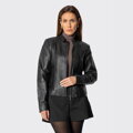 Klasyczna damska kurtka ze skóry czarna 100-09-800-1