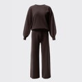 Komplet dresowy z wełny oversize z szerokimi spodniami ciemny brąz 29-99-008-4
