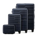 Komplet walizek z polikarbonu w poziome pasy granatowy 56-3P-58K-90