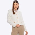 Damska marynarka z tkaniny boucle krótka beżowa 100-9X-501-9