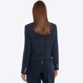 Damska marynarka z tkaniny boucle krótka granatowa 100-9X-501-N