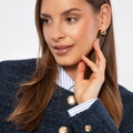 Damska marynarka z tkaniny boucle krótka granatowa 100-9X-501-N