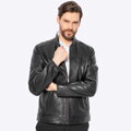 Męska kurtka biker ze skóry naturalnej czarna 100-09-807-1