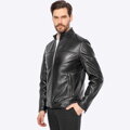 Męska kurtka biker ze skóry naturalnej czarna 100-09-807-1