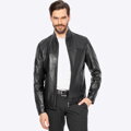 Męska kurtka biker ze skóry naturalnej czarna 100-09-807-1