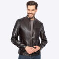 Męska kurtka biker ze skóry owczej ciemny brąz 100-09-809-4