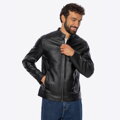 Męska kurtka ze skóry naturalnej ze stójką czarna 101-09-852-1