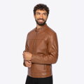 Męska kurtka ze skóry naturalnej ze stójką jasny brąz 101-09-852-5