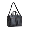 Męska skórzana torba na laptopa 14” z paskiem czarna 103-3U-001-1