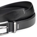 Męski pasek z gładkiej skóry naturalnej czarno - grafitowy 102-8M-112-11