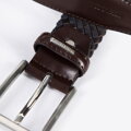 Męski pasek z plecionki ze skórzaną wstawką brązowy 96-8M-917-4