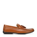 Męskie mokasyny skórzane z chwostami brązowe 94-M-901-5