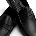 Męskie półbuty slip-on ze skóry czarne 100-M-504-1