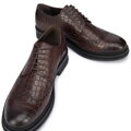 Męskie półbuty ze skóry croco brązowe 95-M-504-4