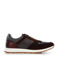 Męskie sneakersy z dwóch rodzajów skór cieniowane brązowo-szare 96-M-711-4