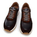 Męskie sneakersy z dwóch rodzajów skór cieniowane brązowo-szare 96-M-711-4