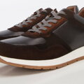 Męskie sneakersy z dwóch rodzajów skór cieniowane brązowo-szare 96-M-711-4