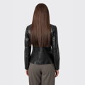 Dámska čierna kožená bunda s peplum strihom 102-09-401-1