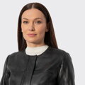 Dámska čierna kožená bunda s peplum strihom 102-09-401-1