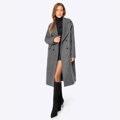 Damski płaszcz dwurzędowy z wełny i domieszką kaszmiru szary 101-9W-702-0