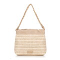 Pleciona torebka crossbody z łańcuszkami beżowa 100-4Y-427-9