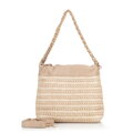 Pleciona torebka crossbody z łańcuszkami beżowa 100-4Y-427-9
