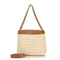 Pleciona torebka crossbody z łańcuszkami beżowo - brązowa 100-4Y-427-95